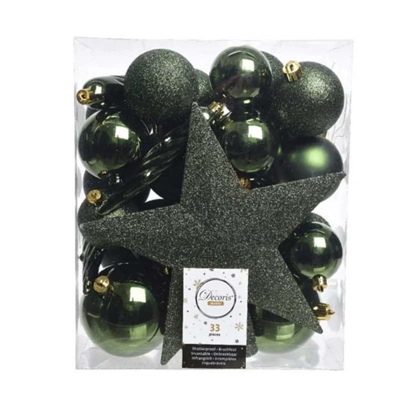 Unzerbrechlicher Christbaumschmuck Grün (33 Stück)
